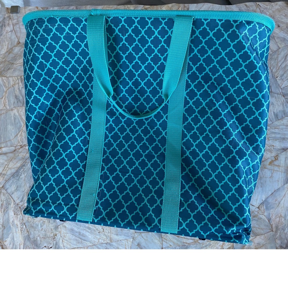 CleverMade SnapBasket Collapsible Reusable Tote Bag Teal Moroccan Tile Pattern